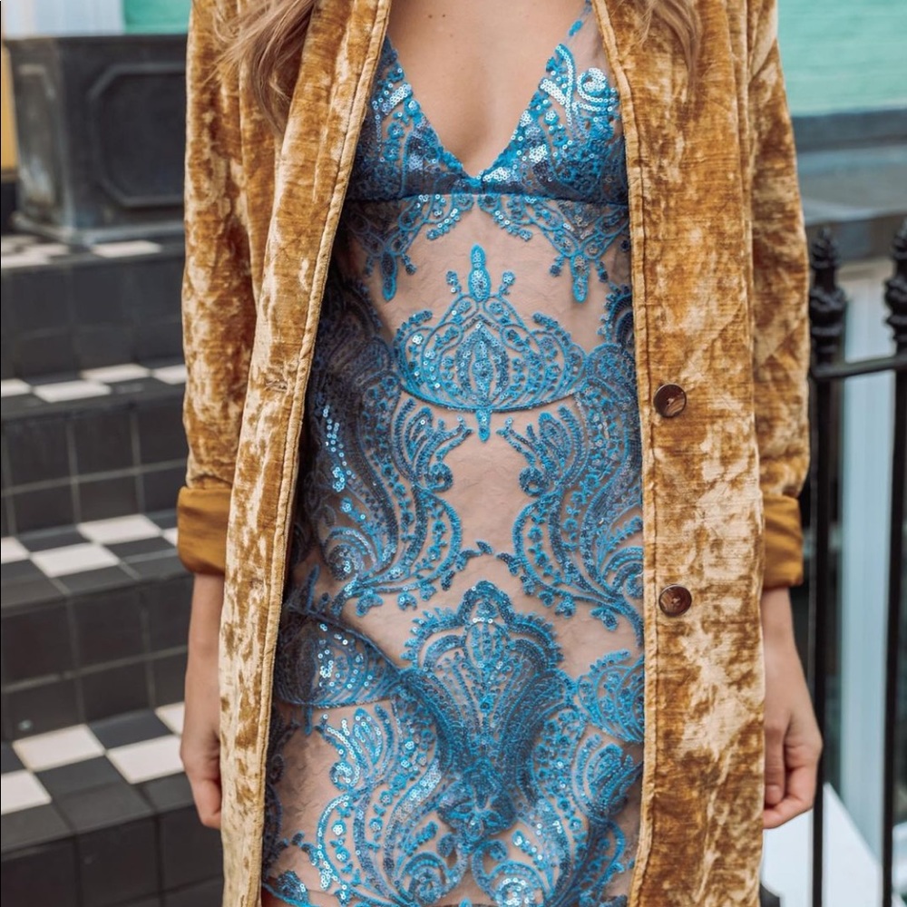Free People Night Shimmers Blue  Mini Dress